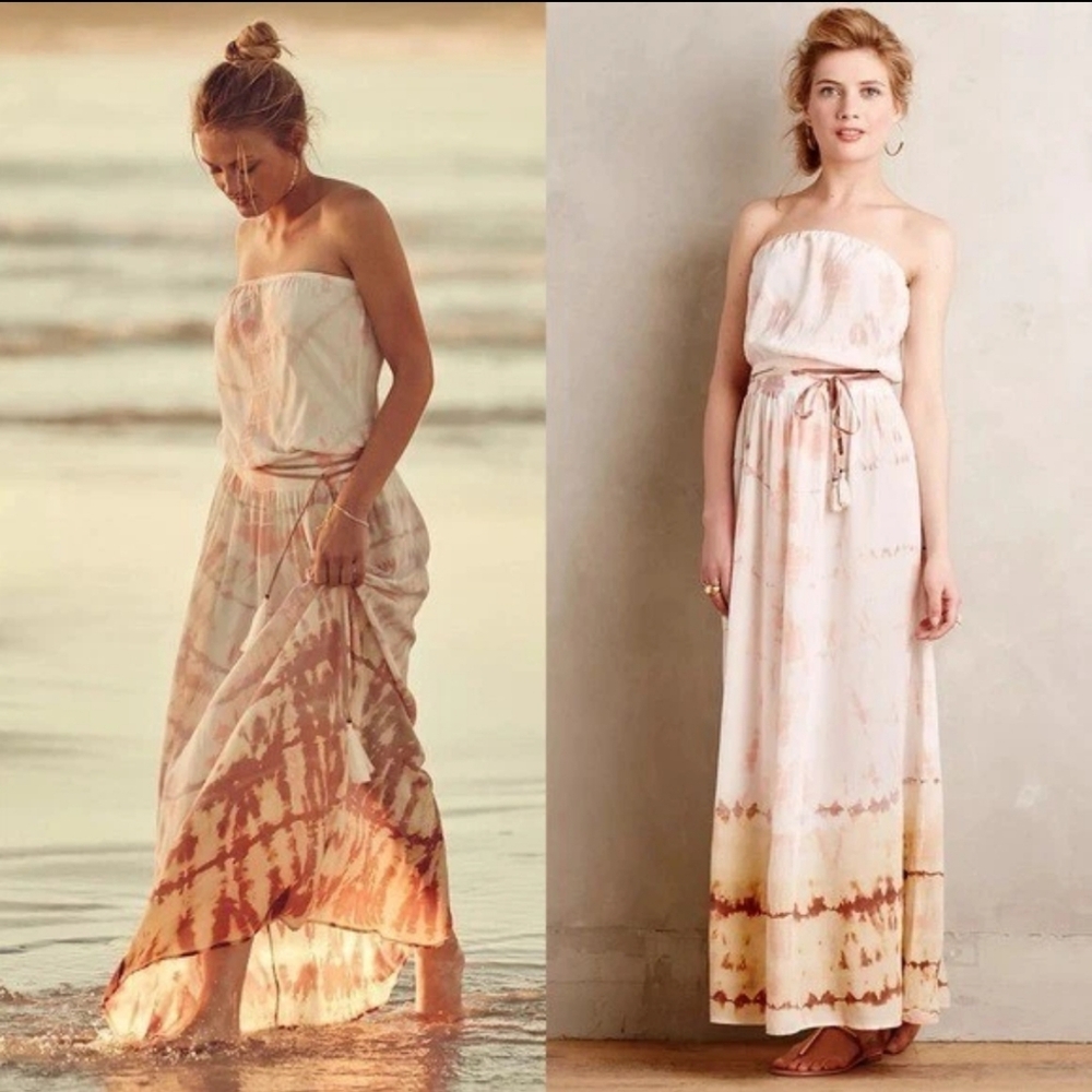 Anthropologie Gypsy 05 Blushed Shibori Tie Dye Silk Cover Up Maxi Dress Size M